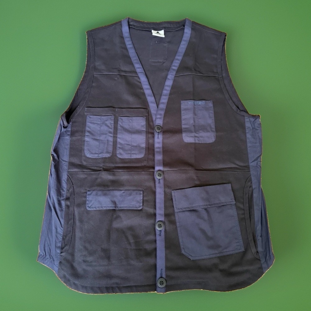 Wasted Collective Vest Streetwear Chore Utility Vest Pocket Large Blue Black Men